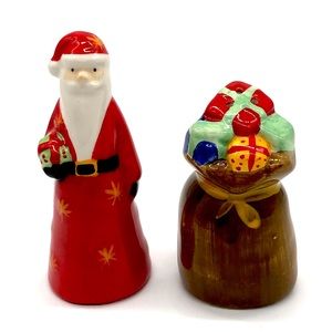 Christmas Santa & Toy Bag Ceramic Salt and Pepper Shakers
